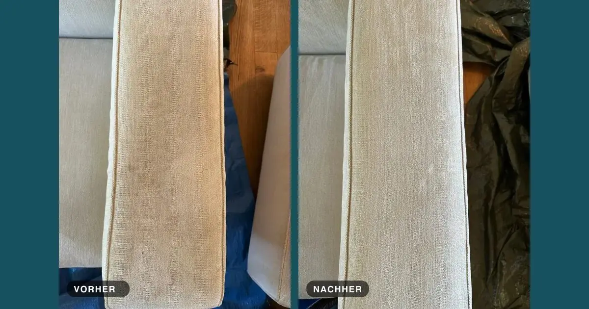 Sofa-Armlehne vor und nach der Polsterreinigung — Beispiel aus der Vorher-Nachher-Galerie von Just Clean